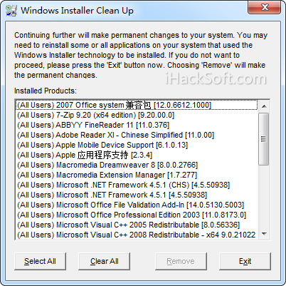 Windows Installer Clean Up下载 – Office安装失败“不支持卸载修补程序包”完美解决